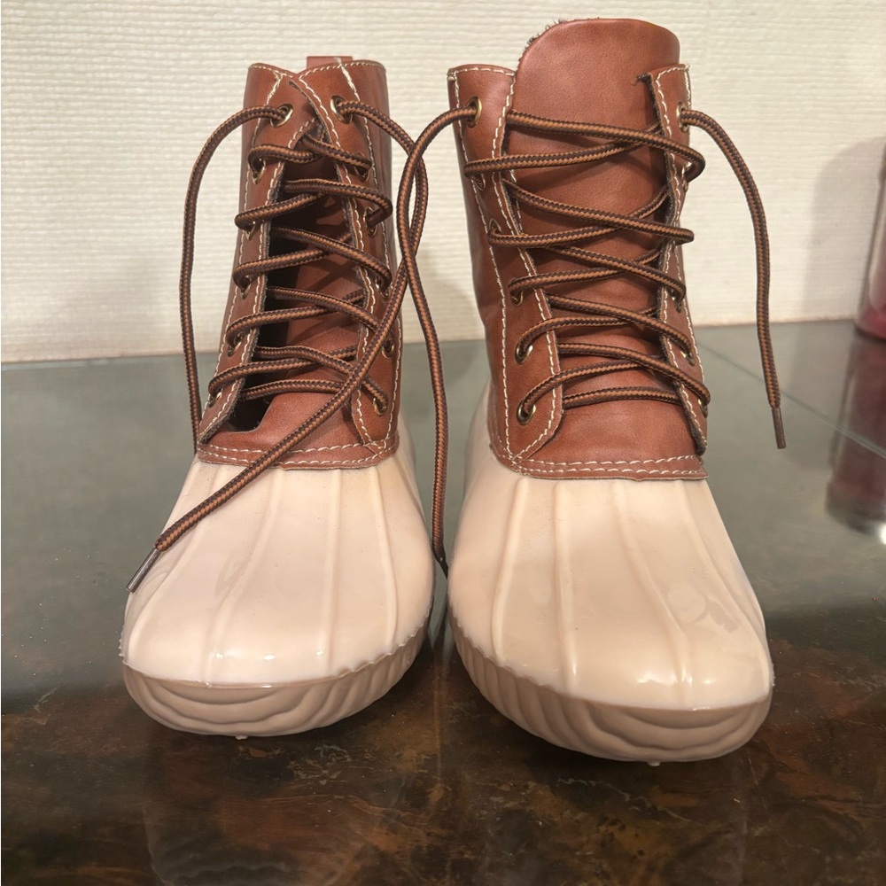 Stylish Brown and Cream Women's Duck Boots